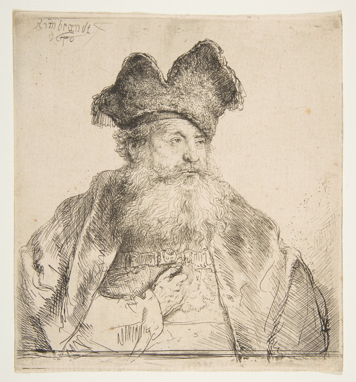 Stary człowiek w czapce z podzielonym futrem. autorstwa Rembrandt van Rijn