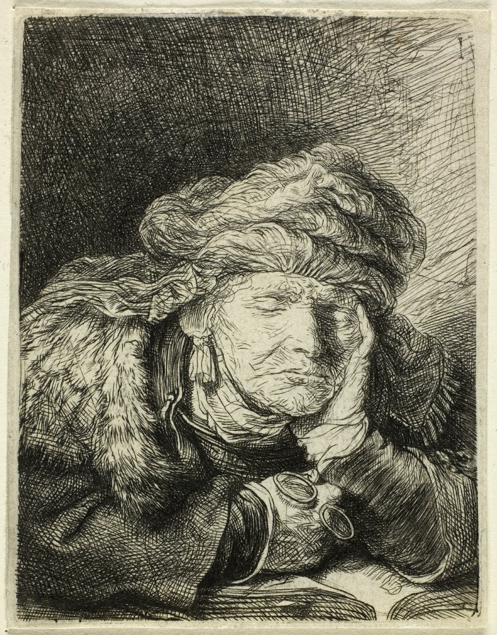 Stara kobieta śpi autorstwa Rembrandt van Rijn