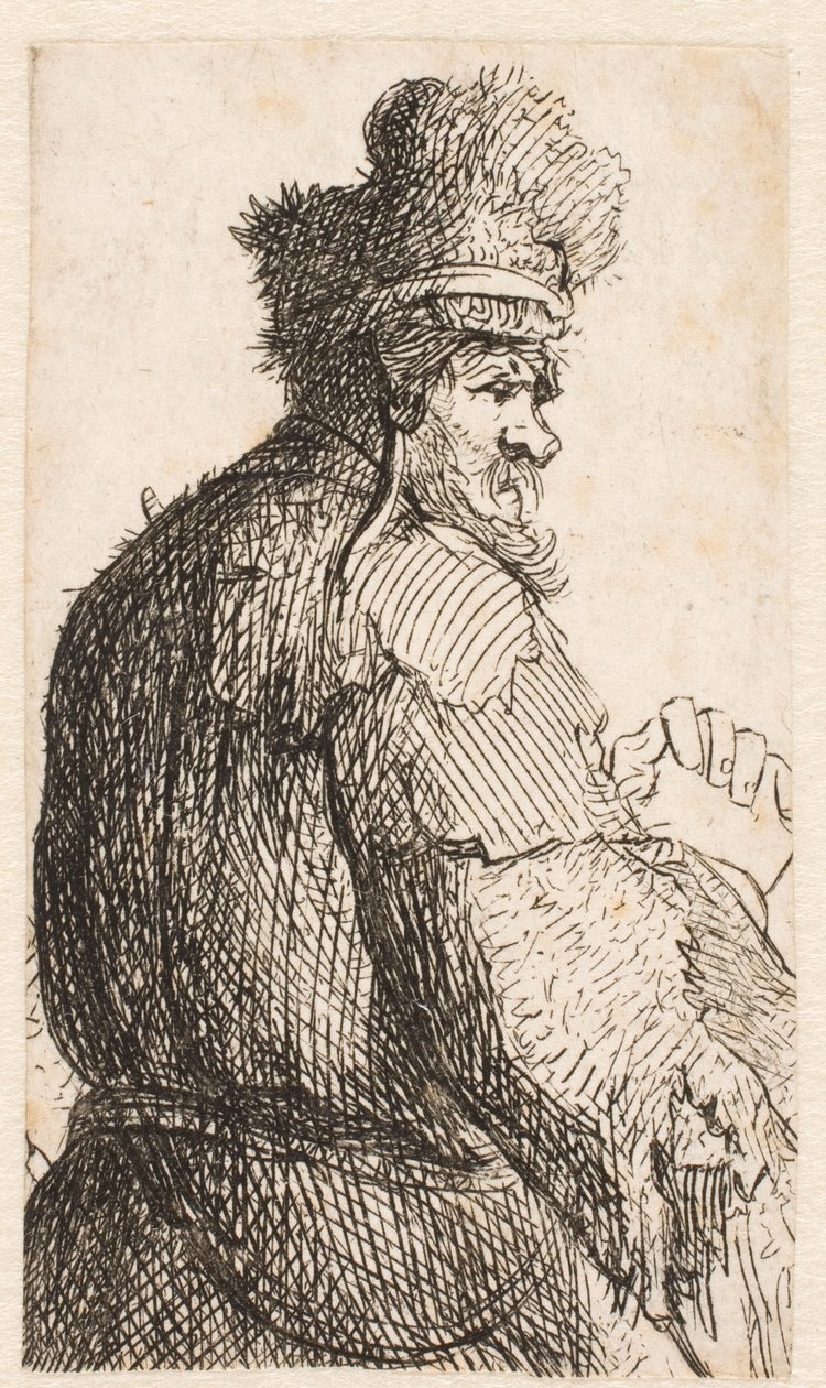 Starszy mężczyzna widziany od tyłu: profil w prawo: półpostaci autorstwa Rembrandt van Rijn