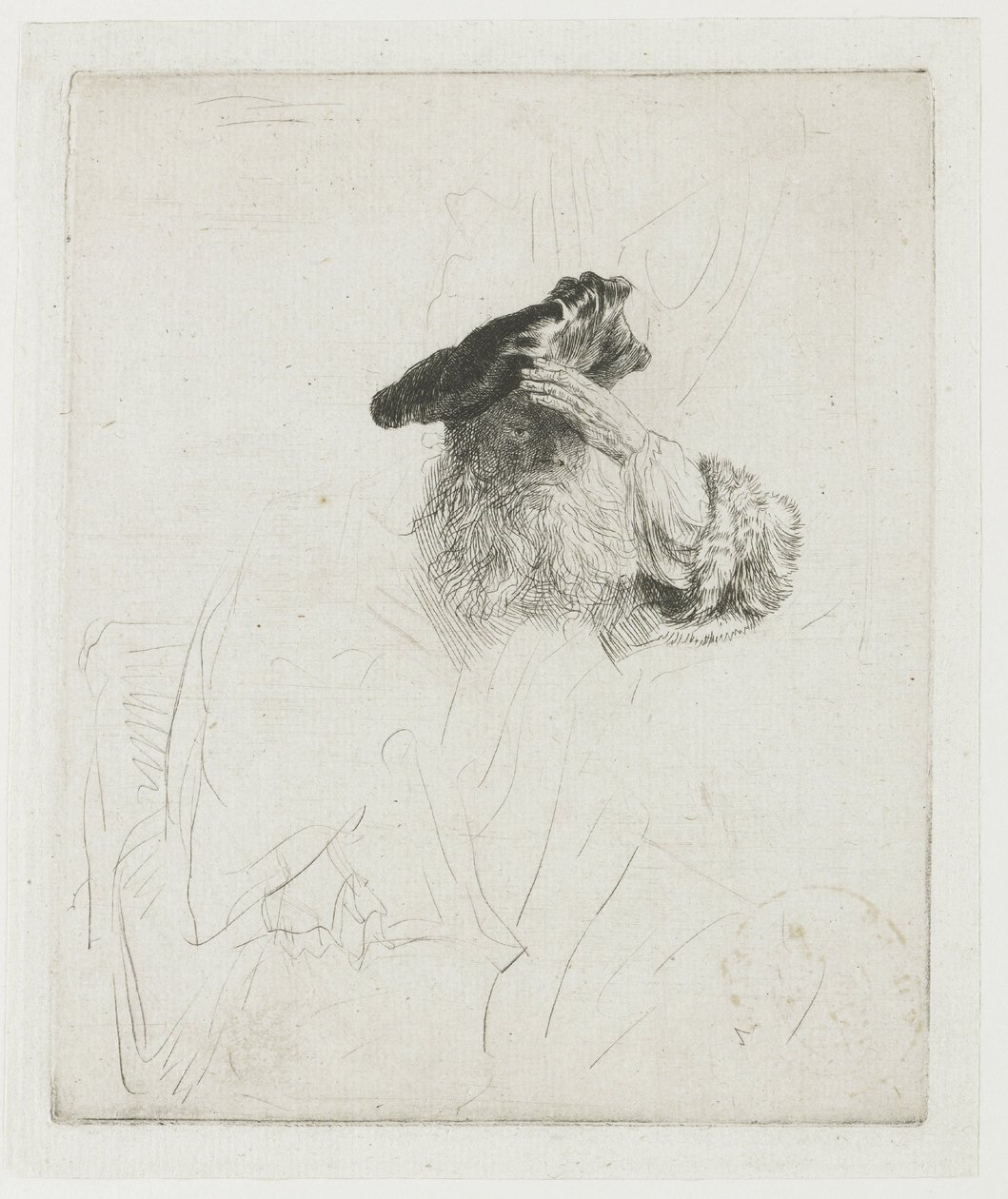 Starszy mężczyzna zasłaniający dłonią oczy autorstwa Rembrandt van Rijn