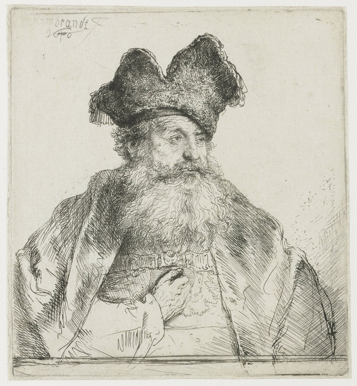 Starzec z podzieloną futrzaną czapką autorstwa Rembrandt van Rijn