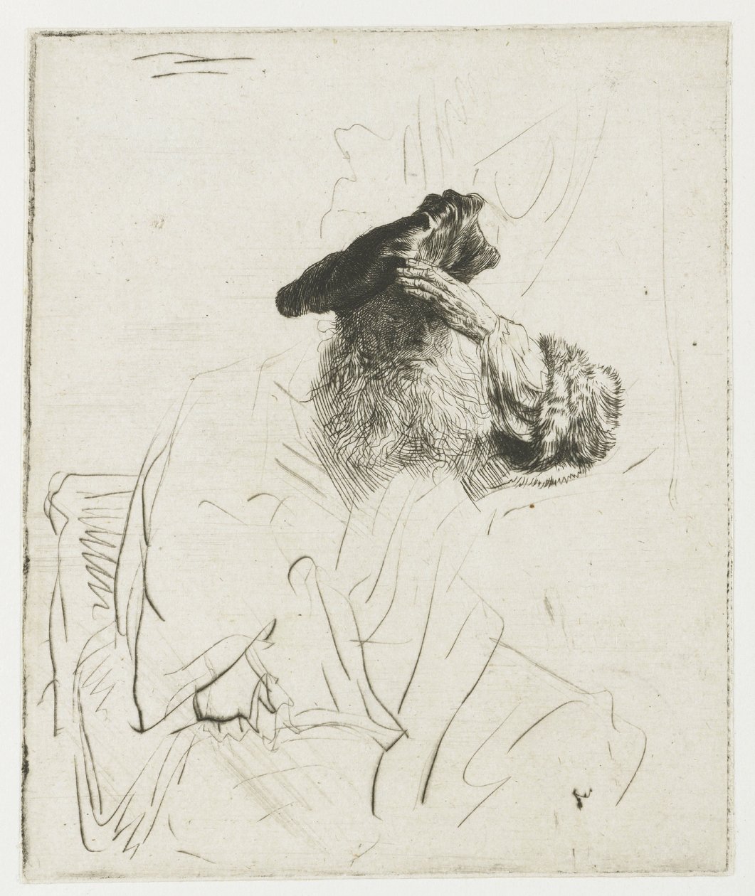Starszy mężczyzna zasłaniający oczy dłonią autorstwa Rembrandt van Rijn