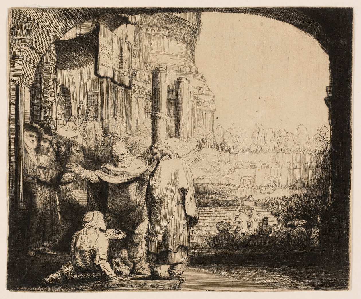 Piotr i Jan uzdrawiają kalekę przy bramie świątyni autorstwa Rembrandt van Rijn