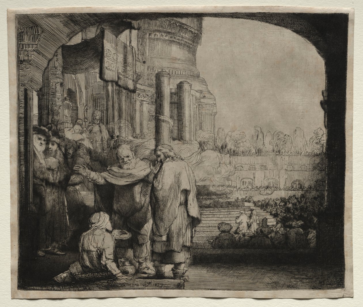 Piotr i Jan uzdrawiają kalekę przy bramie świątyni autorstwa Rembrandt van Rijn