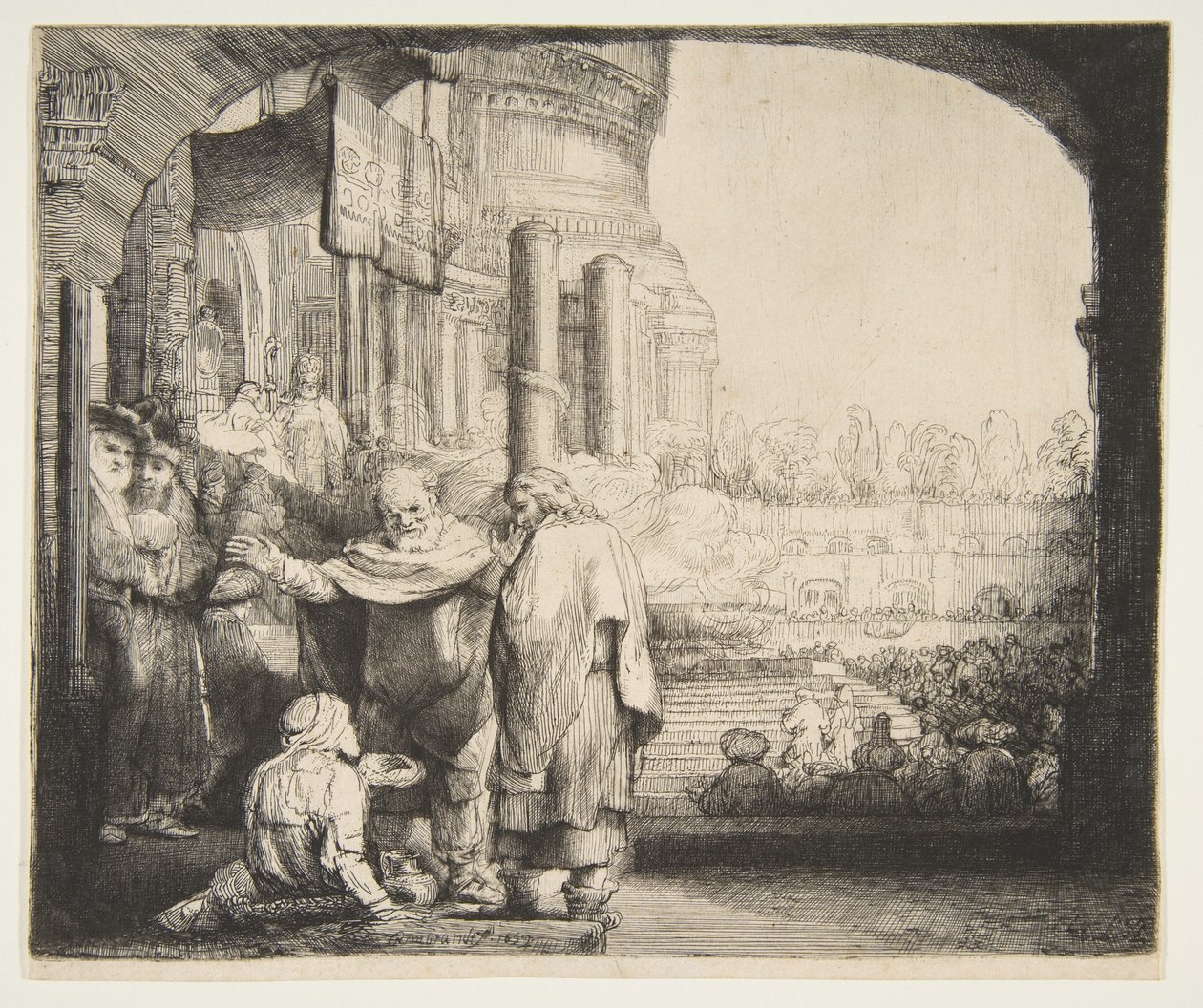 Piotr i Jan uzdrawiają kalekę przy bramie świątyni, 1659. autorstwa Rembrandt van Rijn