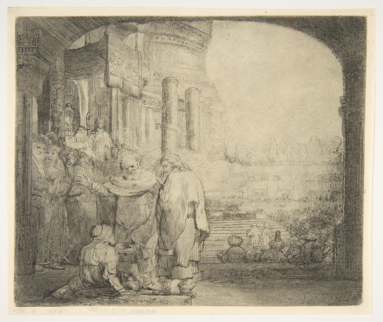 Piotr i Jan uzdrawiają kalekę przy bramie świątyni, 1659. autorstwa Rembrandt van Rijn