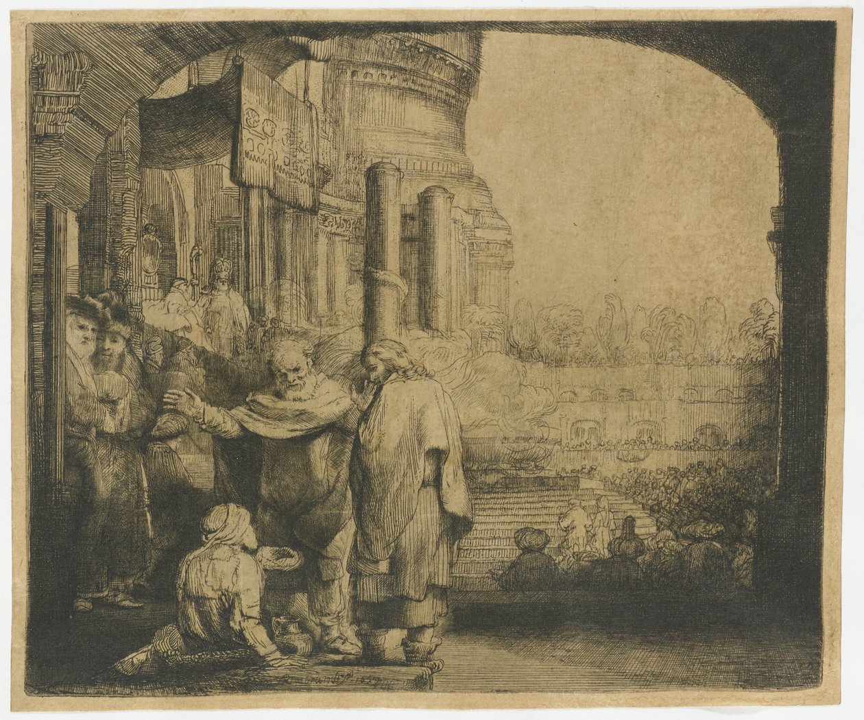Piotr i Jan uzdrawiają kalekę w bramie świątyni” autorstwa Rembrandt van Rijn