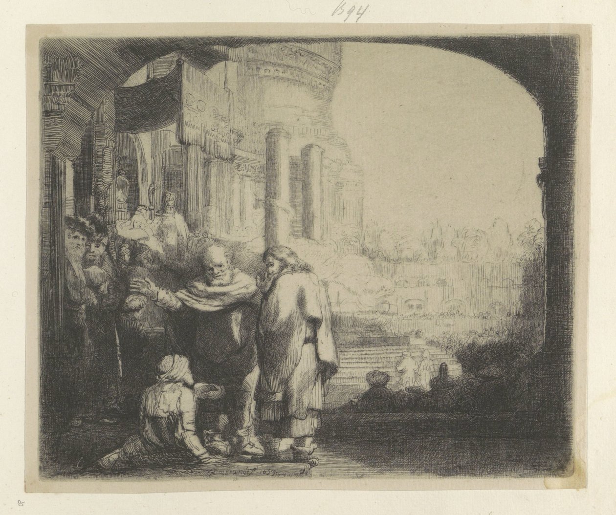 Piotr i Jan uzdrawiają kalekę przy Bramie Świątyni Recueil de quatre-vingt-cinq estampes originales (tytuł serii) autorstwa Rembrandt van Rijn