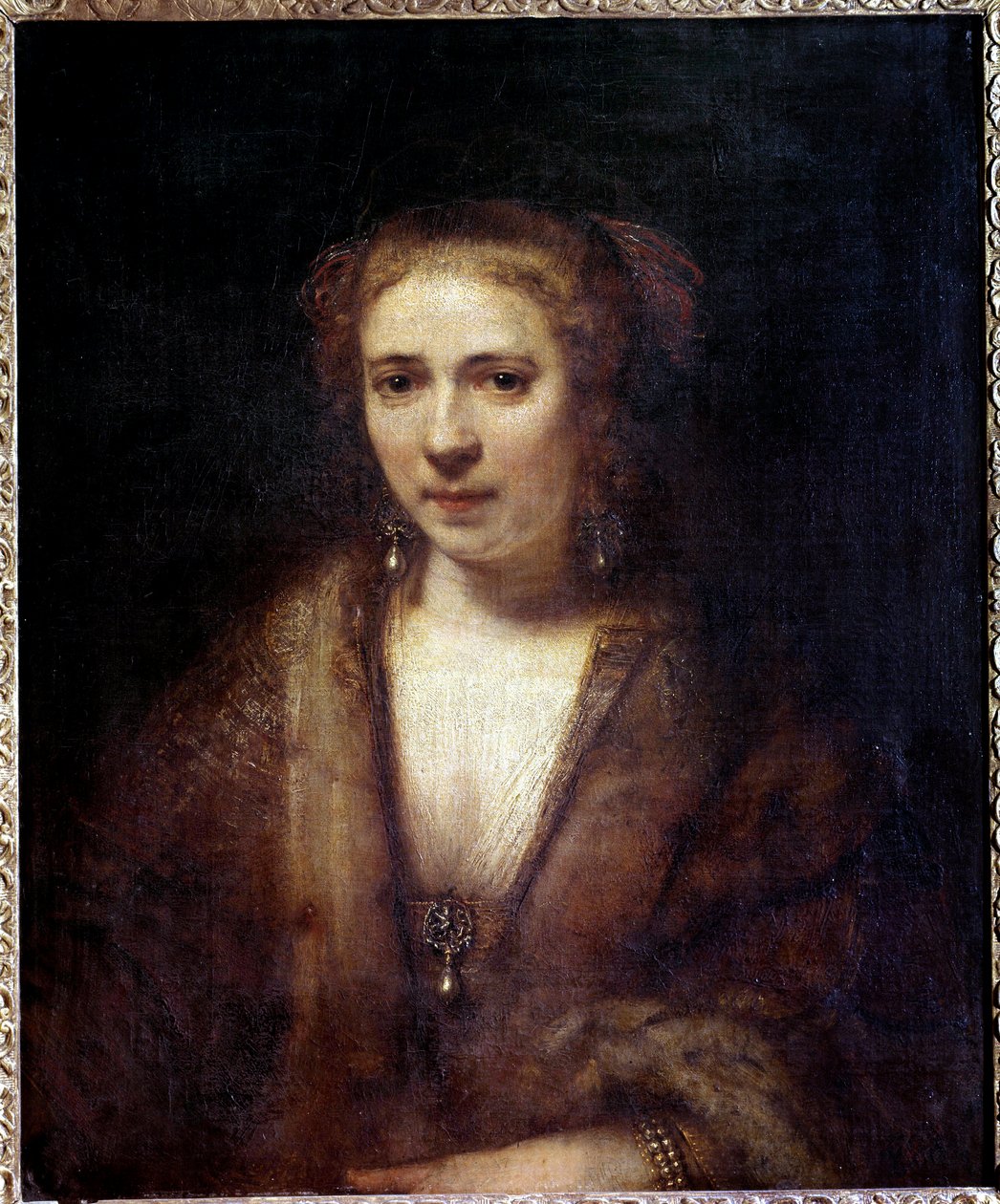 Portret Hendrickje Stoffels (1625-1663) na berecie z aksamitu, towarzysza malarza Obraz Harmensza Van Rijna Rembrandta (1606-1669) XVII w. Ndz. 0,61x0,74 m² autorstwa Rembrandt van Rijn