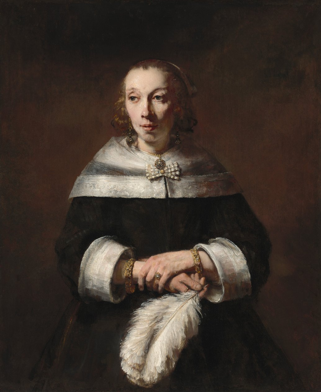 Portret damy z wachlarzem ze strusich piór, ok. 1930 r. 16561658. autorstwa Rembrandt van Rijn