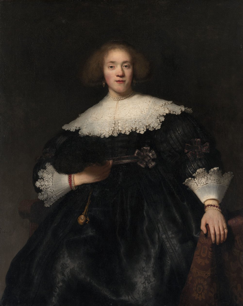 Portret młodej kobiety z wachlarzem, 1633 autorstwa Rembrandt van Rijn