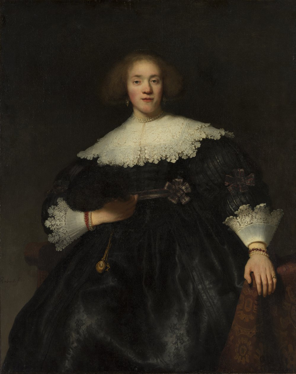 Portret młodej kobiety z wachlarzem, 1633. autorstwa Rembrandt van Rijn
