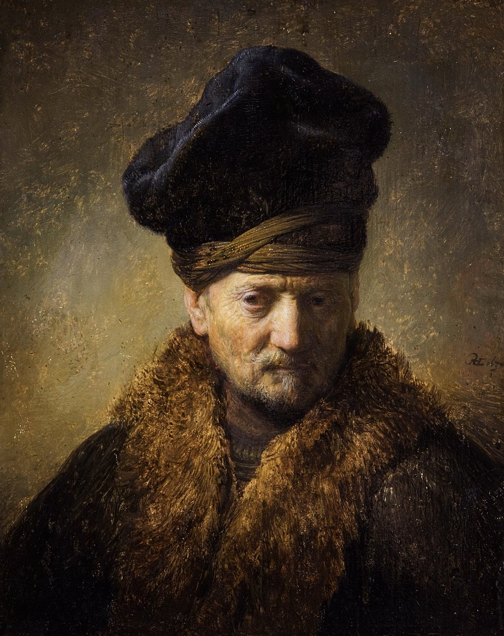 Portret starca w futrzanym kapeluszu, 1630 autorstwa Rembrandt van Rijn