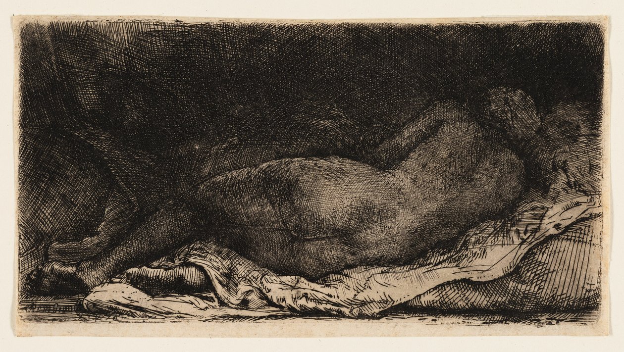 Półleżąca nagość kobieca autorstwa Rembrandt van Rijn