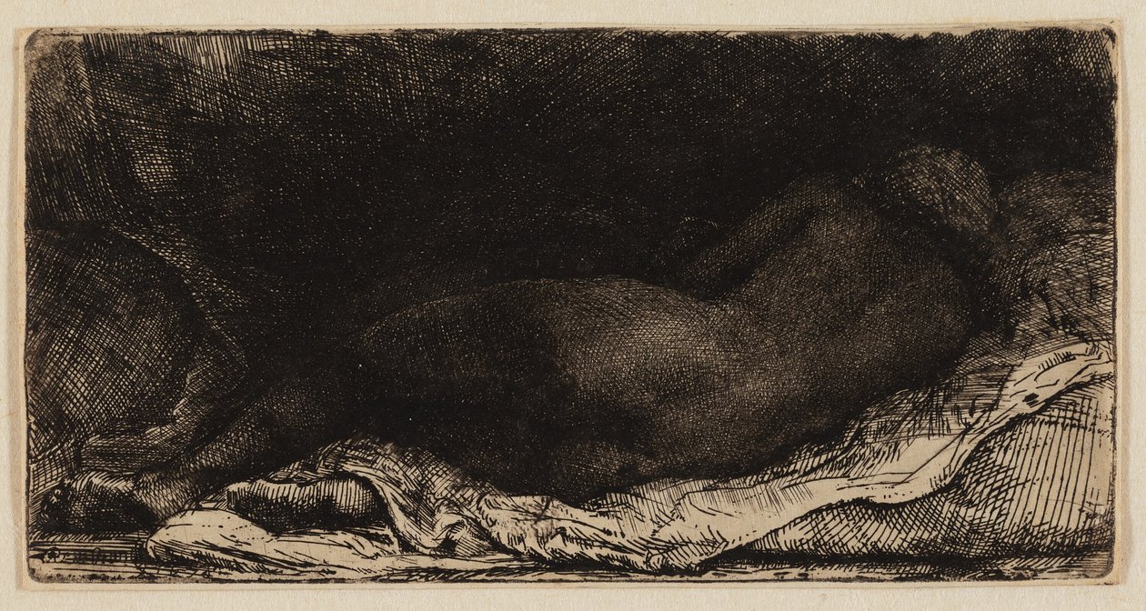 Półleżąca nagość kobieca autorstwa Rembrandt van Rijn