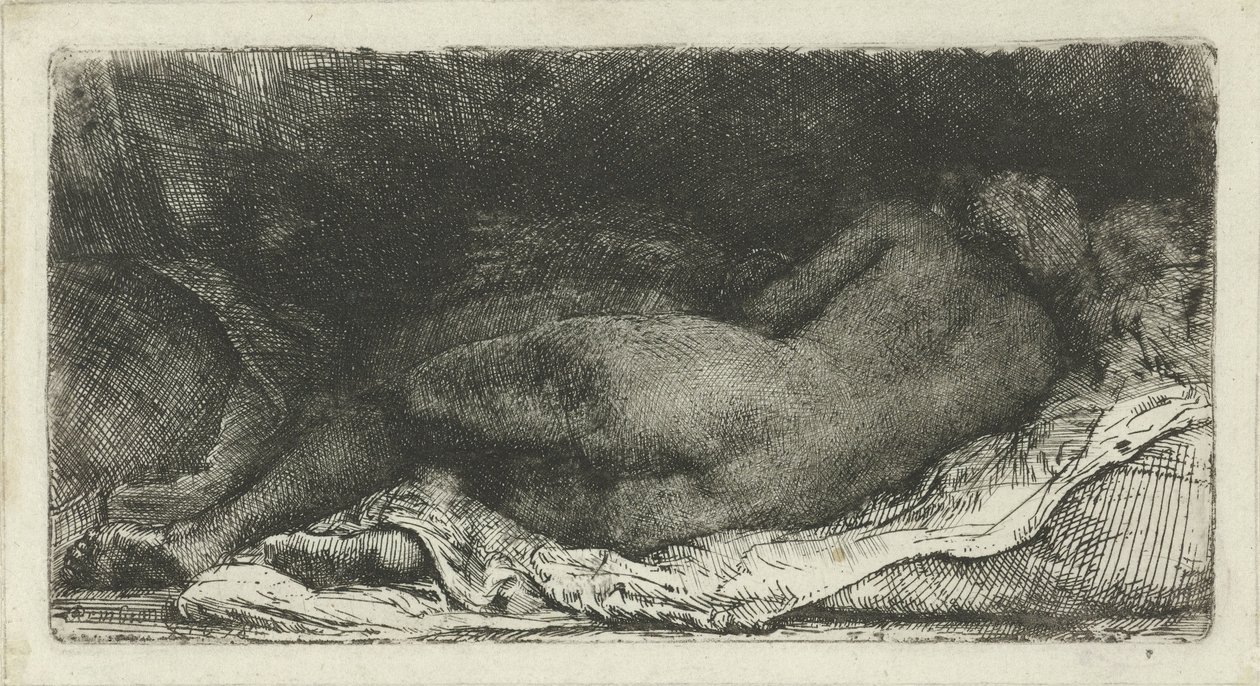Półleżąca nagość kobieca autorstwa Rembrandt van Rijn