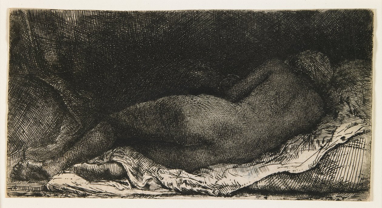 Kobieta w pozycji półleżącej autorstwa Rembrandt van Rijn