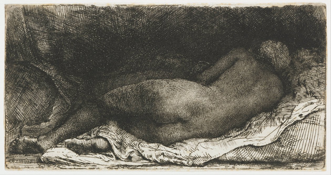 Leżąca naga kobieca autorstwa Rembrandt van Rijn