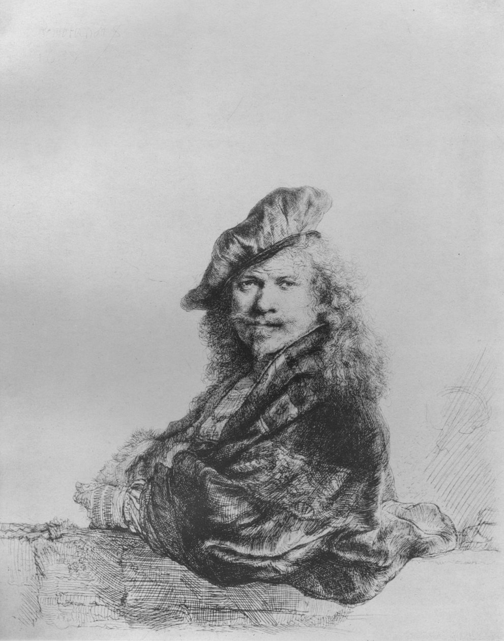 Rembrandt oparty na kamiennym parapecie, 1639 autorstwa Rembrandt van Rijn