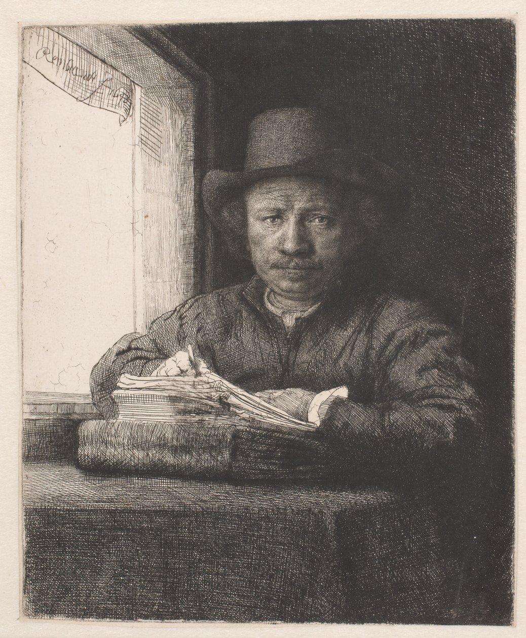 Rembrandt rysuje w oknie autorstwa Rembrandt van Rijn