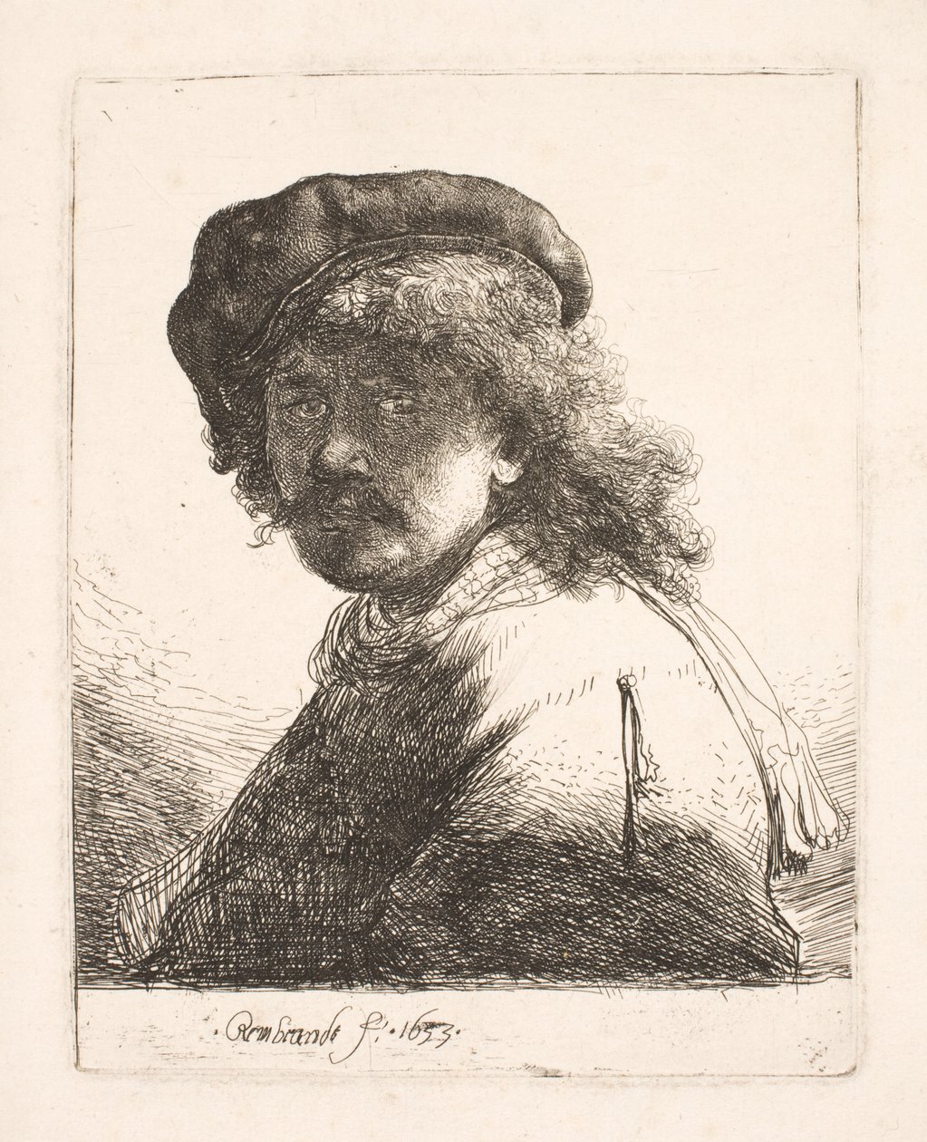 Rembrandt w czapce i szaliku: twarz w cieniu: popiersie autorstwa Rembrandt van Rijn