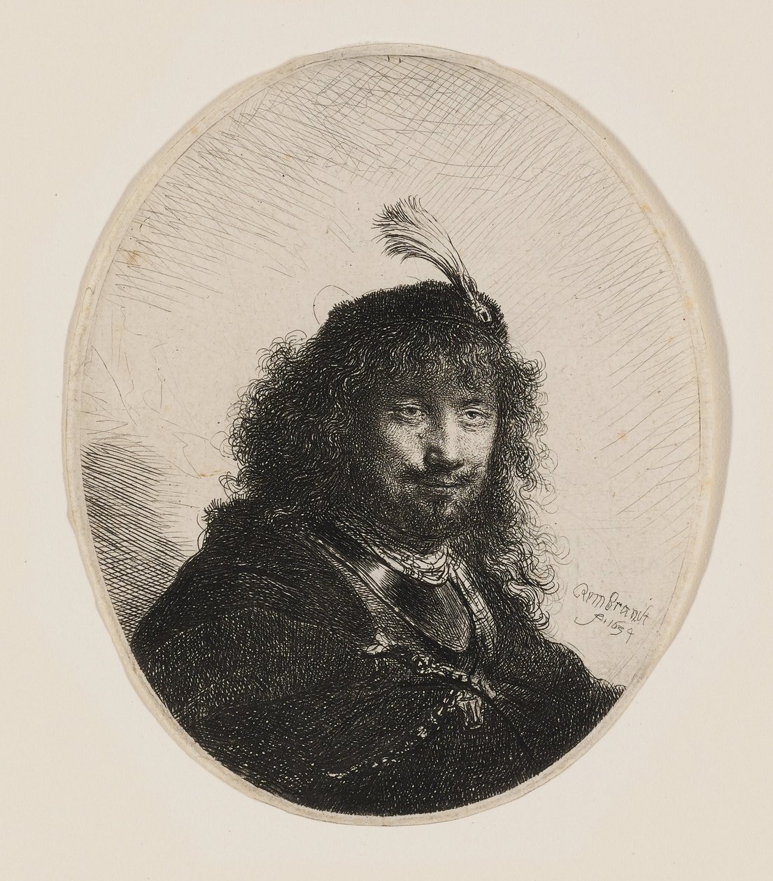 Rembrandt w czapce z piórkiem i z opuszczoną szablą autorstwa Rembrandt van Rijn