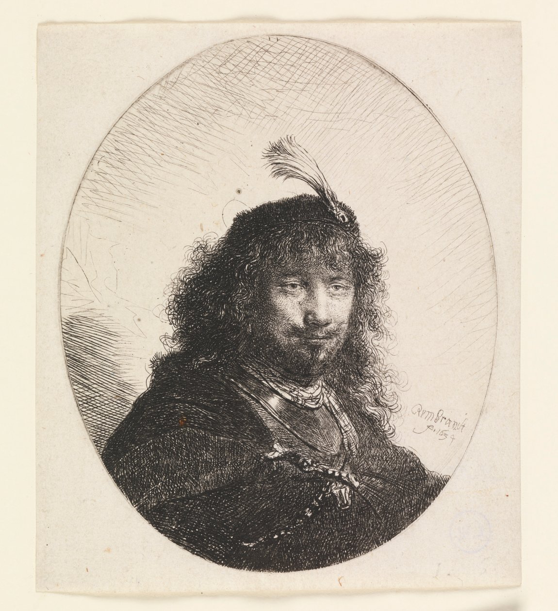 Rembrandt z kapeluszem z pióropuszem i opuszczoną szablą autorstwa Rembrandt van Rijn