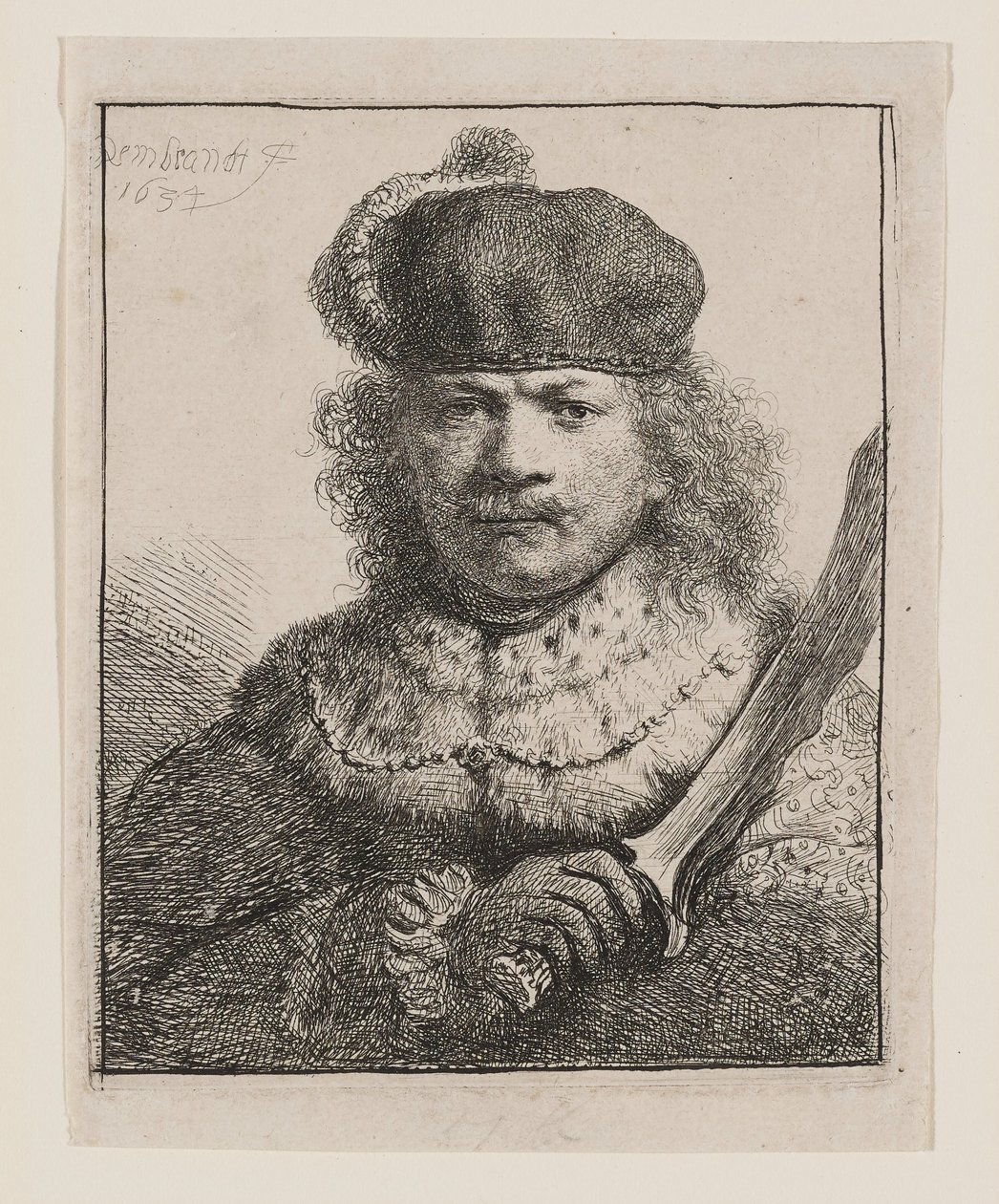 Rembrandt z uniesioną szablą autorstwa Rembrandt van Rijn