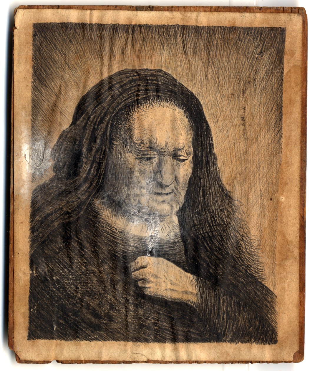 Matka Rembrandta z ręką na piersi, wielebny John Brand, 1782 (ołówek i toaleta na papierze) autorstwa Rembrandt van Rijn