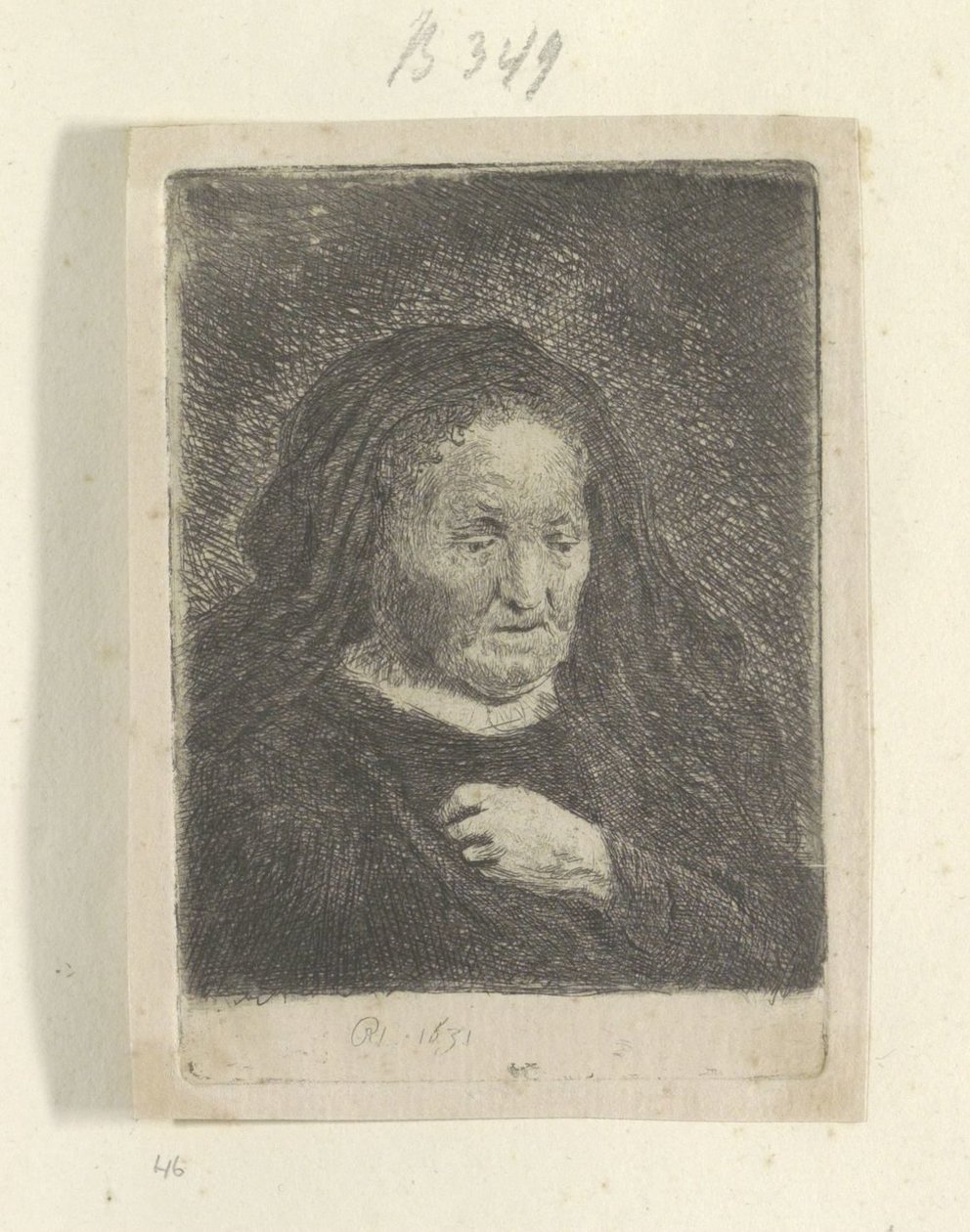 Mama Rembrandta z ręką na piersi: mały biust Recueil de quatre-vingt-cinq estampes originales (tytuł serii) autorstwa Rembrandt van Rijn