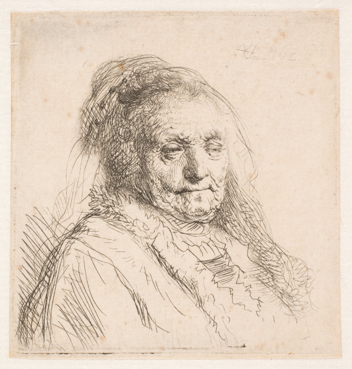 Matka Rembrandta: głowa i popiersie, ujęcie z trzech czwartych autorstwa Rembrandt van Rijn