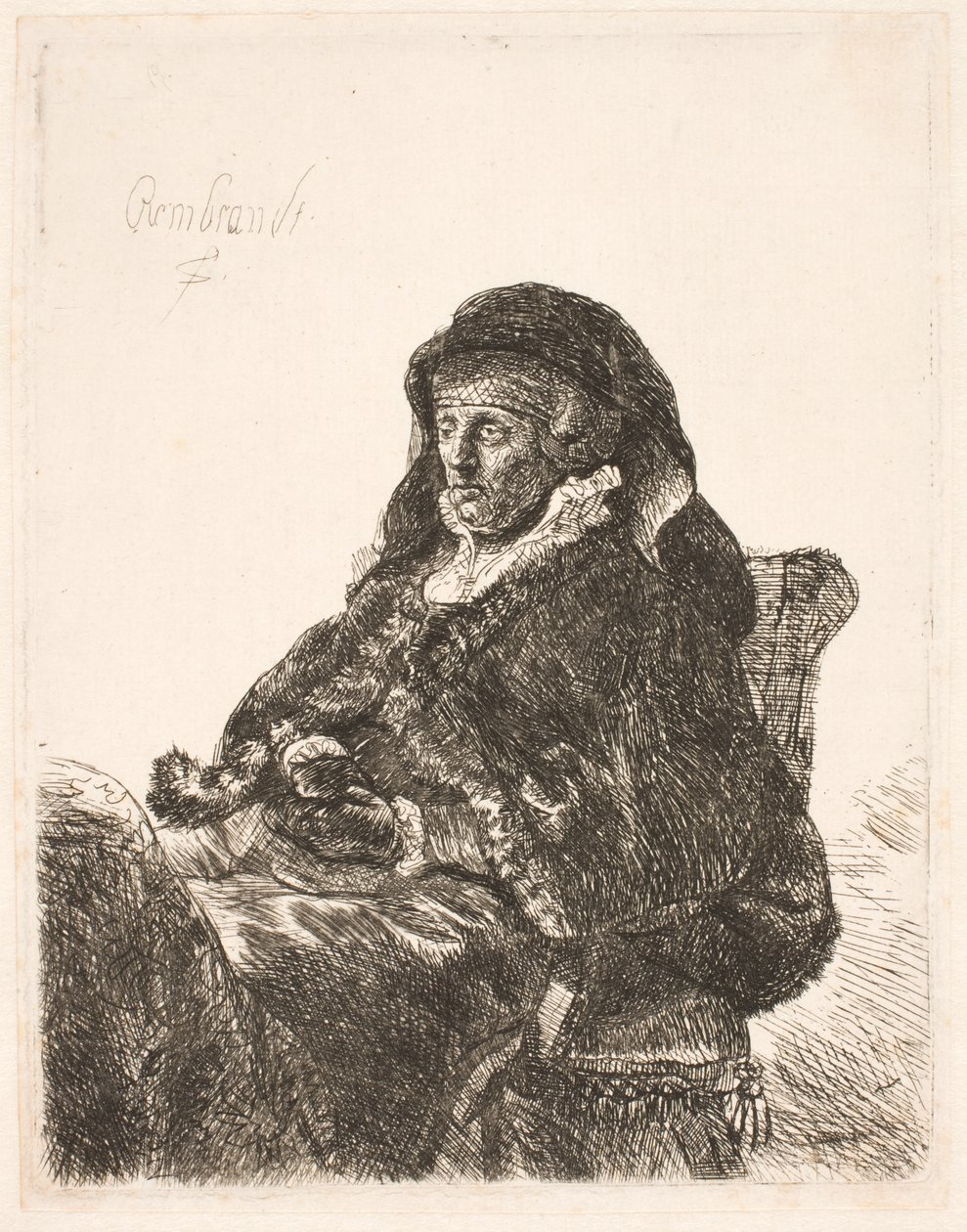 Matka Rembrandta w wdowie sukience i czarnych rękawiczkach autorstwa Rembrandt van Rijn