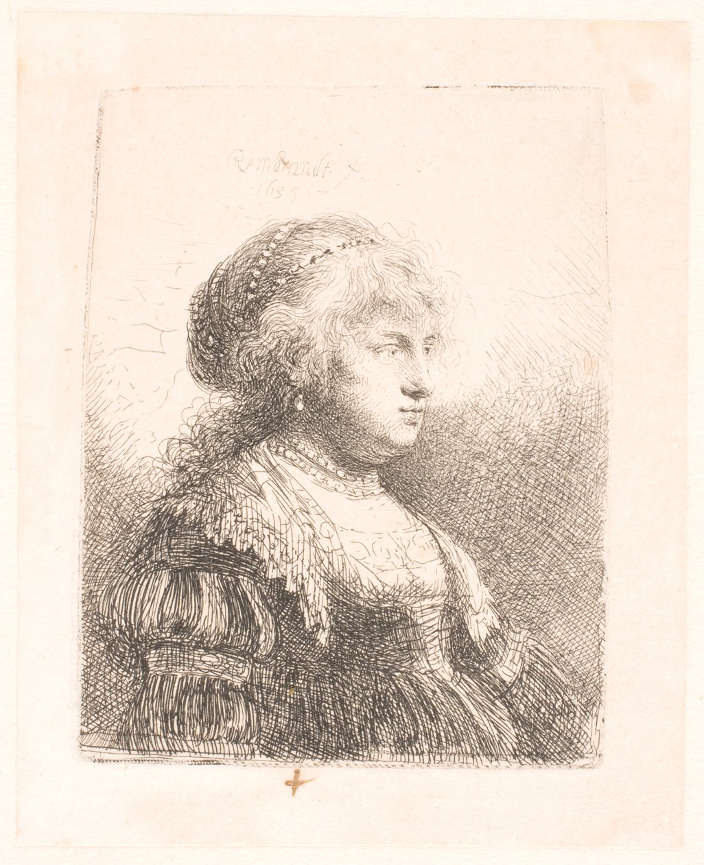 Popiersie Saskia, żony Rembrandta, z perłami we włosach autorstwa Rembrandt van Rijn