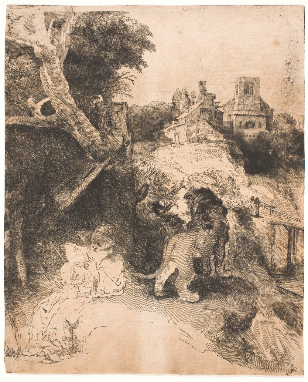 Św. Hieronim czytający w włoskim krajobrazie autorstwa Rembrandt van Rijn