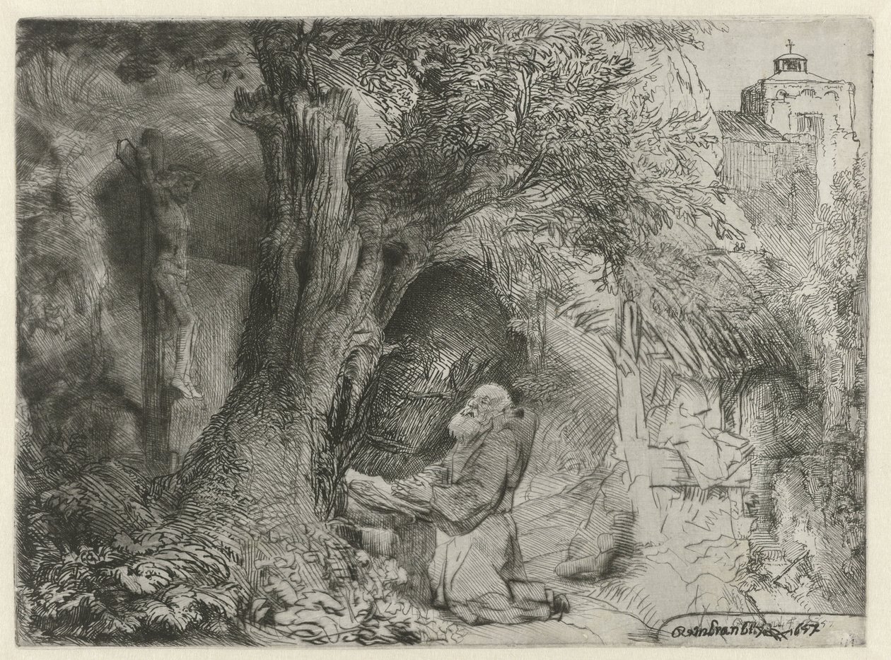 Święty Franciszek pod drzewem, modląc się Św. Franciszek pod modlącym się drzewem autorstwa Rembrandt van Rijn