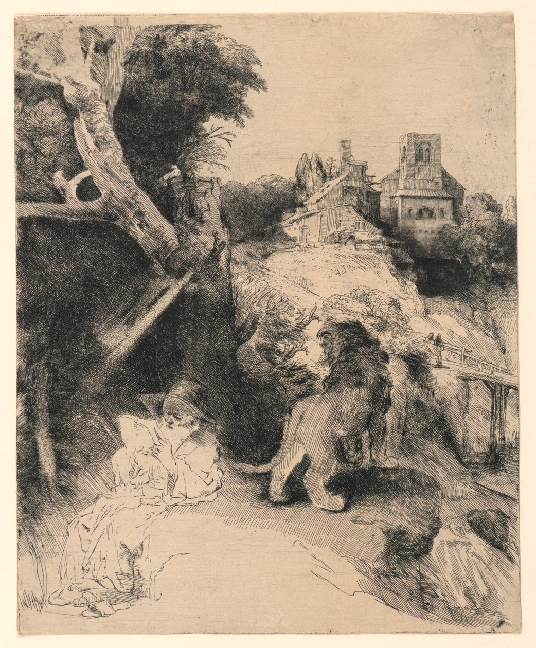 Święty Hieronim czytanie we włoskim krajobrazie autorstwa Rembrandt van Rijn