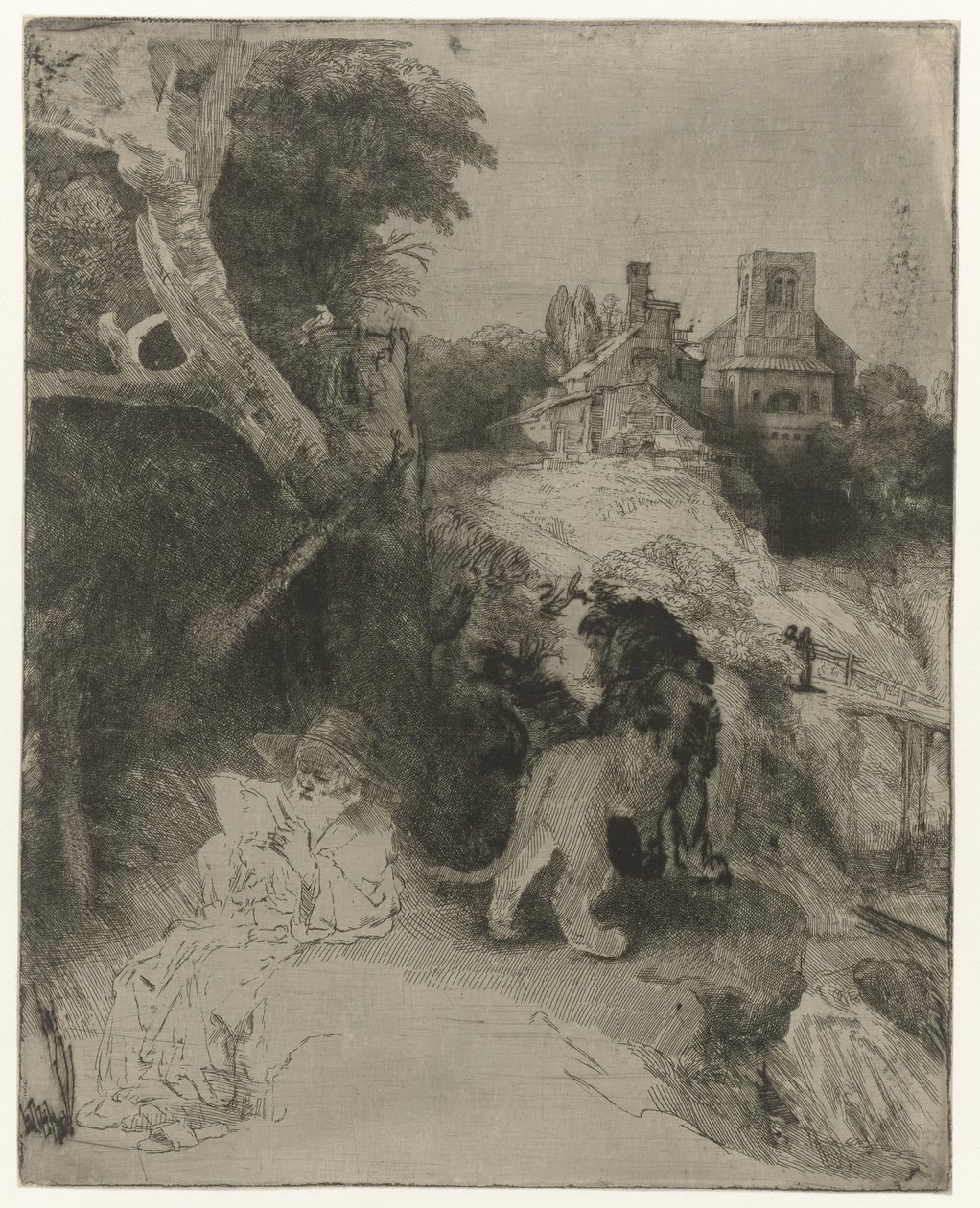 Święty Hieronim czytanie w włoskim krajobrazie Czytanie św. Hieronima we włoskim krajobrazie autorstwa Rembrandt van Rijn