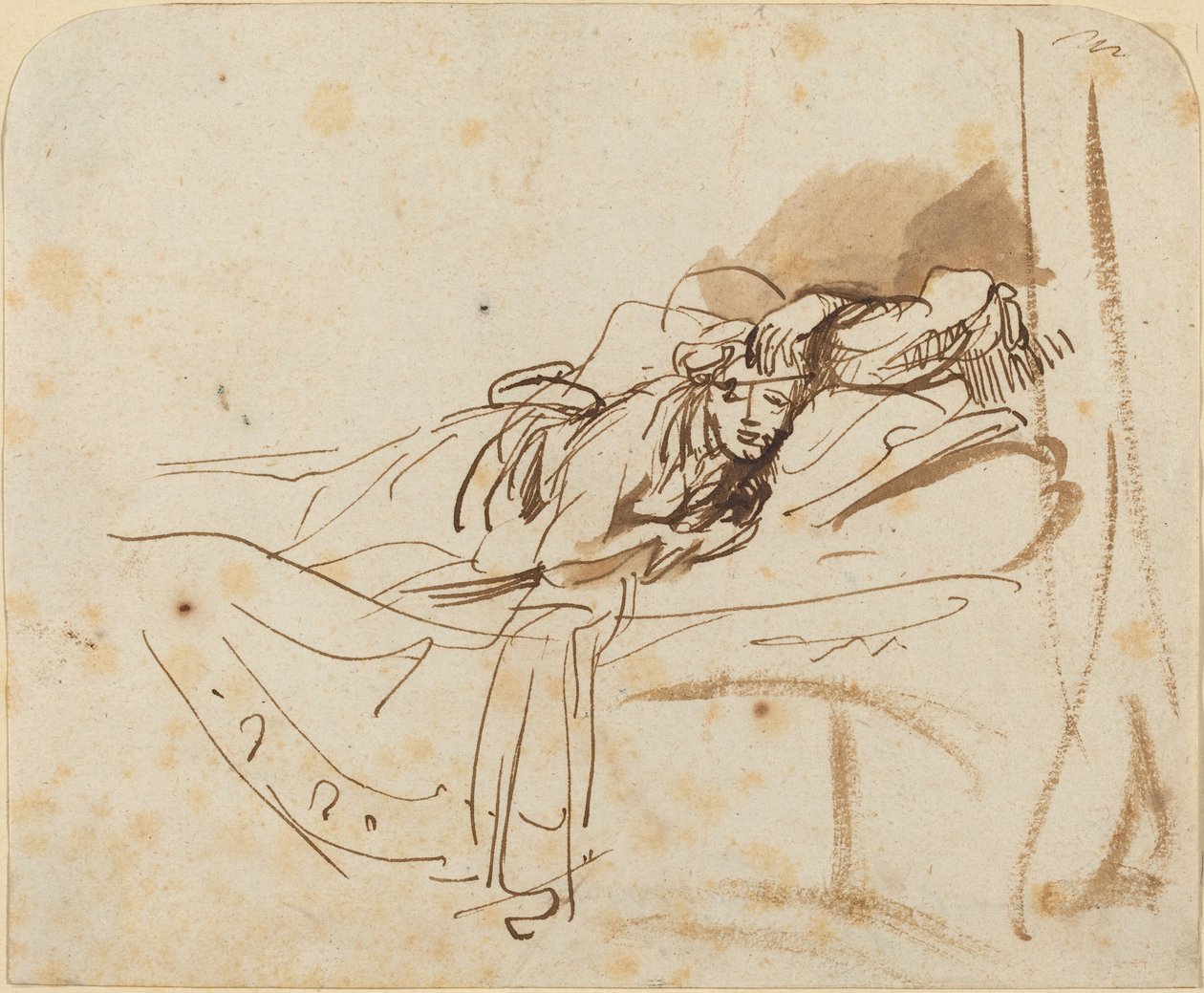 Saskia(?) leżąca w łóżku autorstwa Rembrandt van Rijn