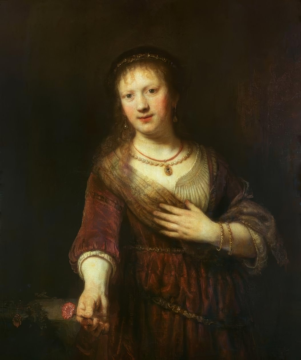 Saskia z czerwonym kwiatkiem autorstwa Rembrandt van Rijn
