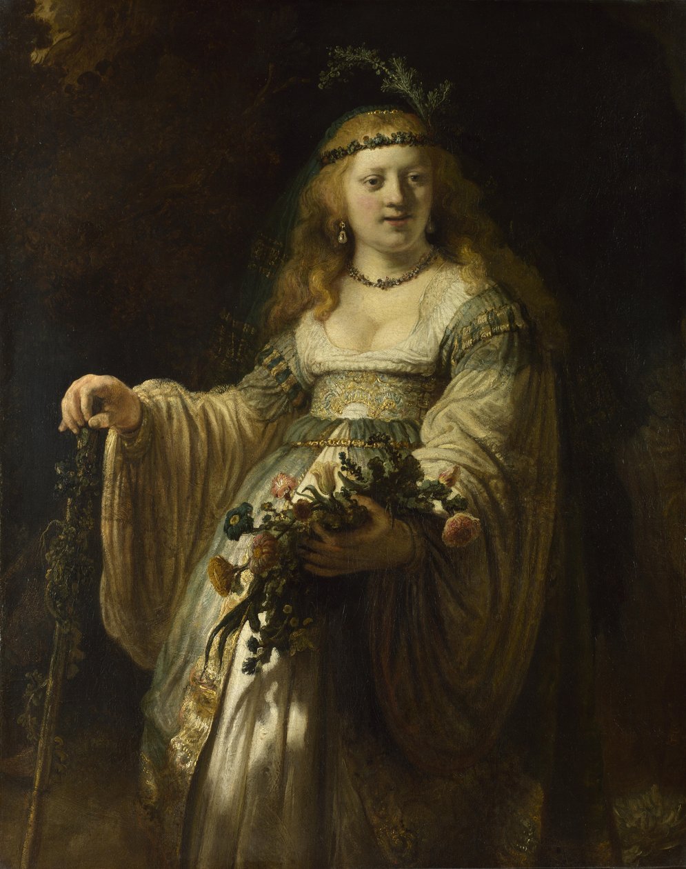 Saskia van Uylenburgh w stroju arkadyjskim, 1635 autorstwa Rembrandt van Rijn