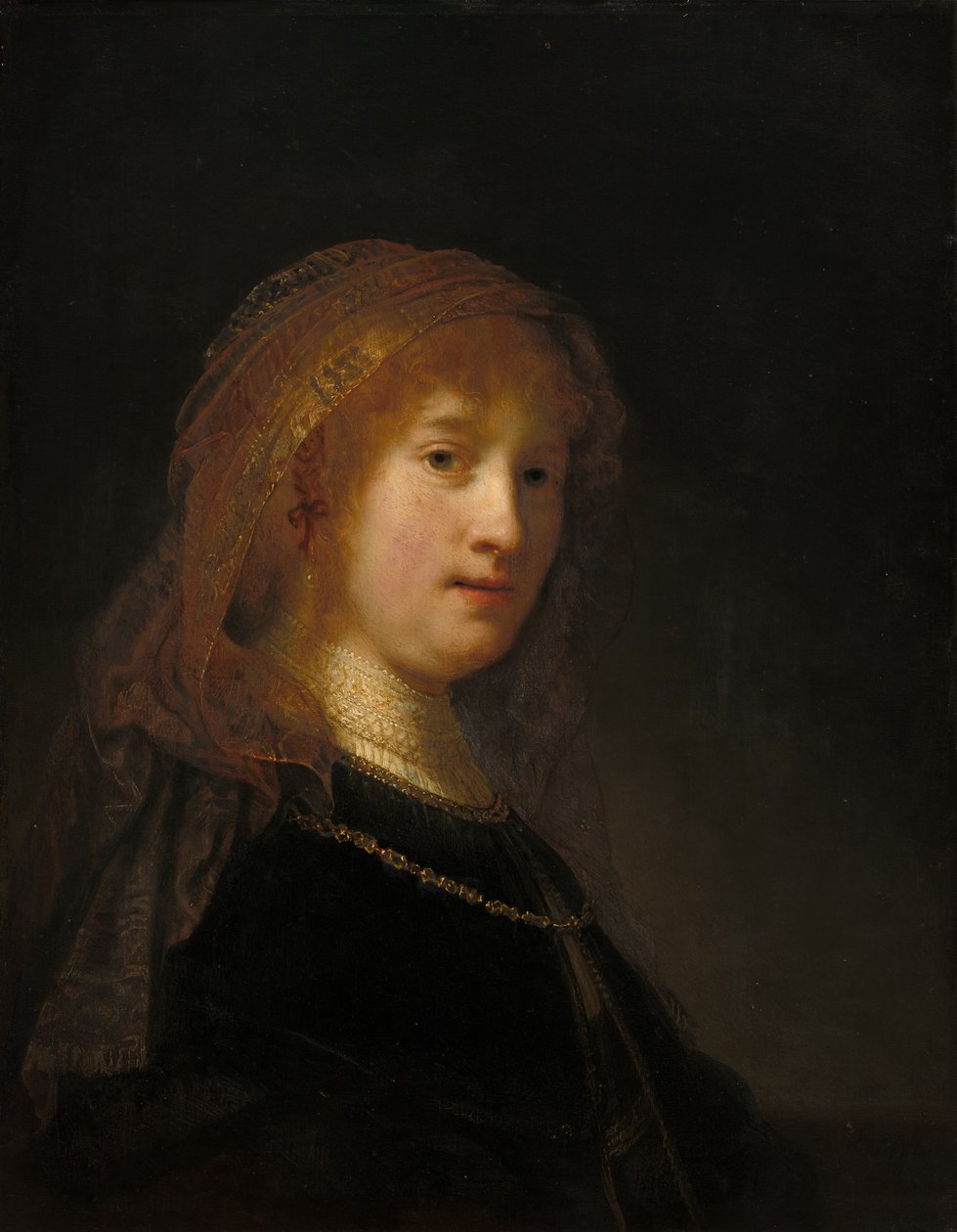 Saskia van Uylenburgh, żona artysty, prawdopodobnie rozpoczęła 16341635 i zakończyła 16381640. autorstwa Rembrandt van Rijn