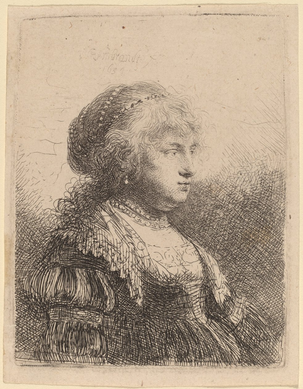 Saskia z perłami we włosach autorstwa Rembrandt van Rijn