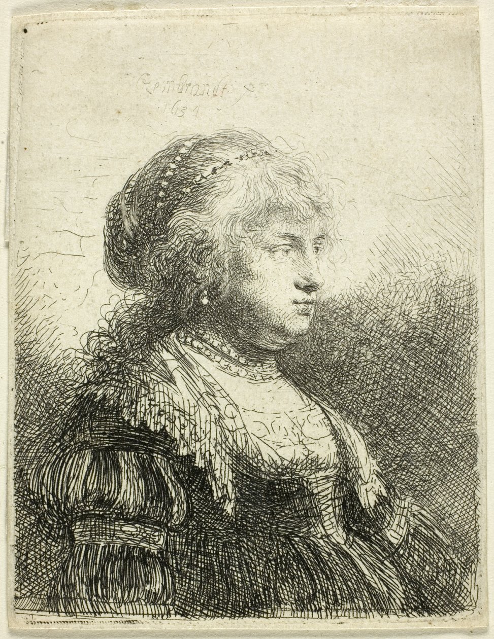 Saskia z perłami we włosach autorstwa Rembrandt van Rijn