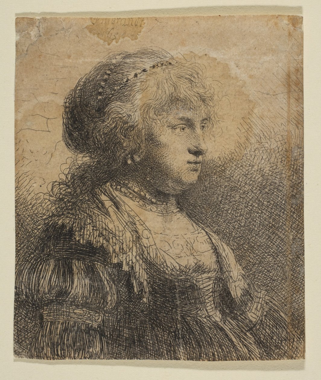 Saskia z perłami we włosach, 1634. autorstwa Rembrandt van Rijn