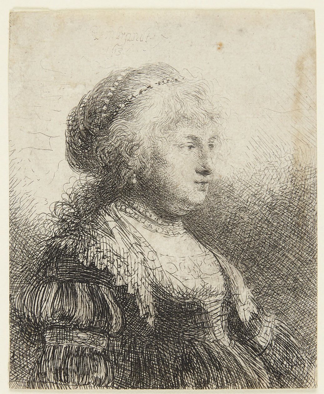Saskia z perłami we włosach autorstwa Rembrandt van Rijn