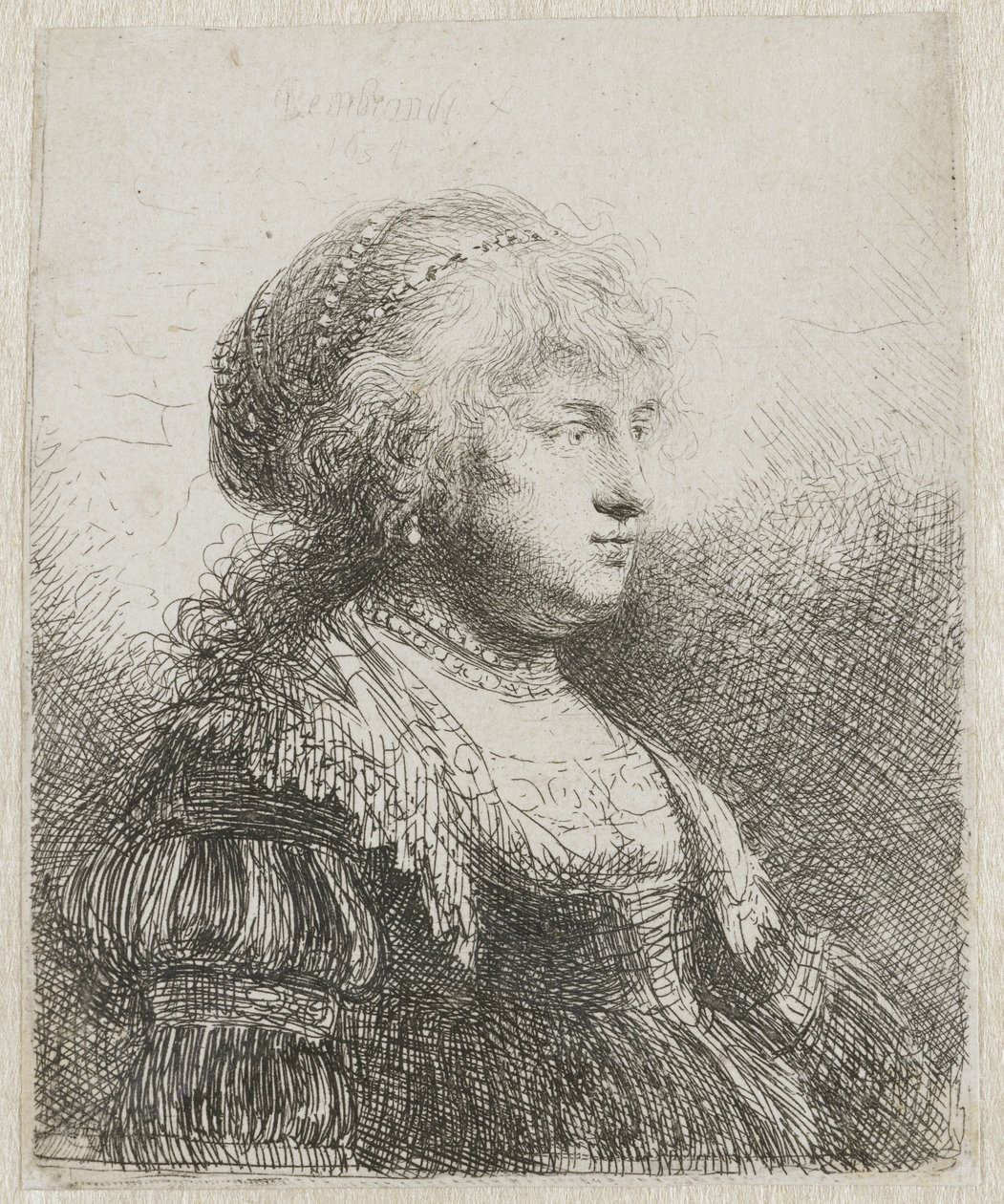 Saskia z perłami we włosach autorstwa Rembrandt van Rijn