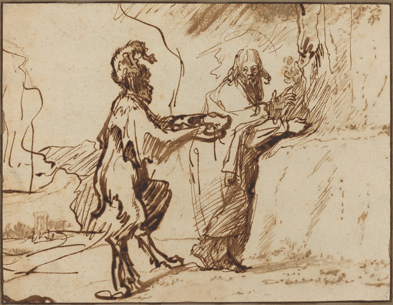 Szatan kusi Chrystusa, by zamienił kamienie w chleb autorstwa Rembrandt van Rijn
