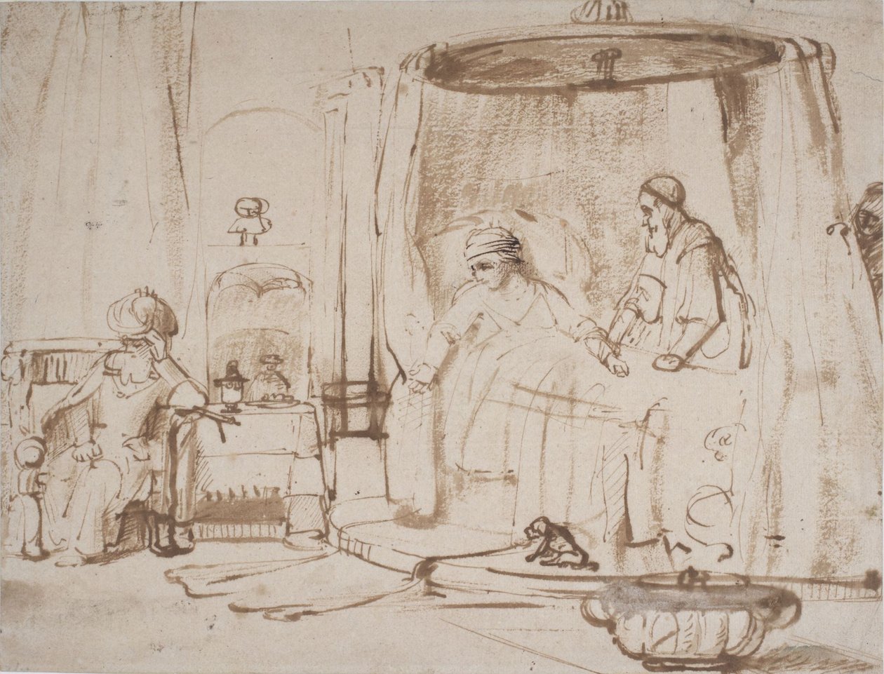 Scena z opowieści o Antiochu i Stratonice autorstwa Rembrandt van Rijn