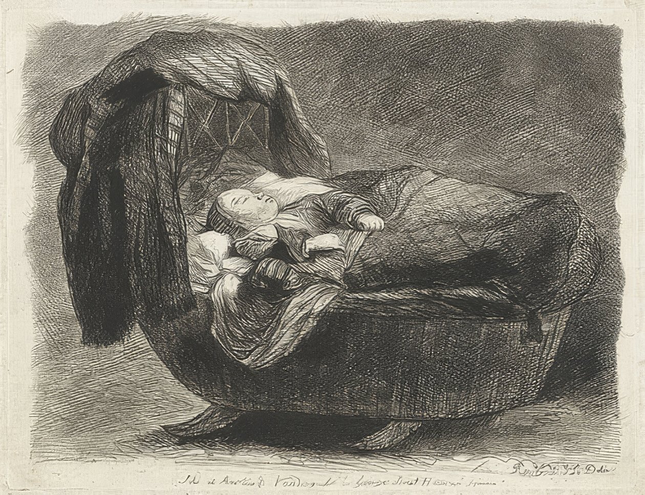 Śpiące dziecko w kołysce (Slapend child in een wieg) autorstwa Rembrandt van Rijn
