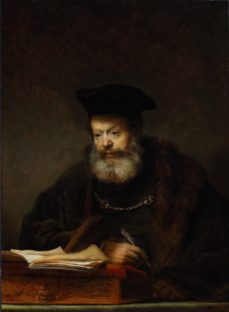 Uczony przy stole do pisania, 1641 autorstwa Rembrandt van Rijn